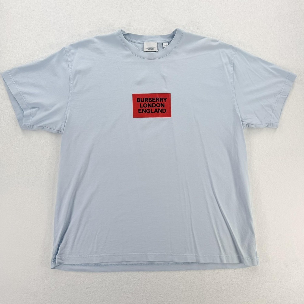 Burberry Shirt Mens Medium Light Blue London England Box Logo Tee Portugal